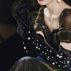 84b6f052-fcfe-4514-8a5e-c95ff98235f0.jpg Black Satin Fabric Gloves Long Bag Finger Evening Dress Banquet Photography Jewelry Hepburn Style